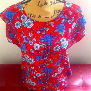 women's red print blouse size M